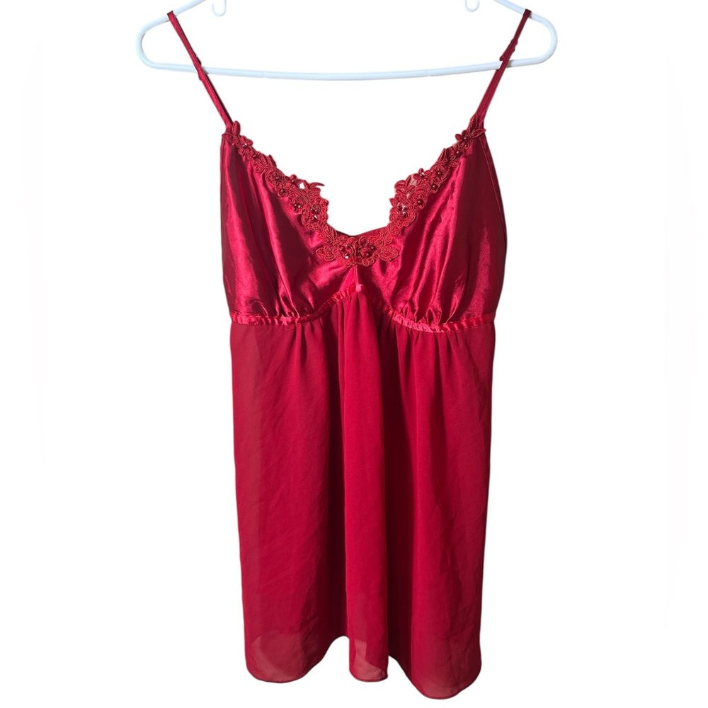 Cosmopolitan Red Satin Lace Cami Top Size Large Y2K Lingerie Aesthetic Babydoll